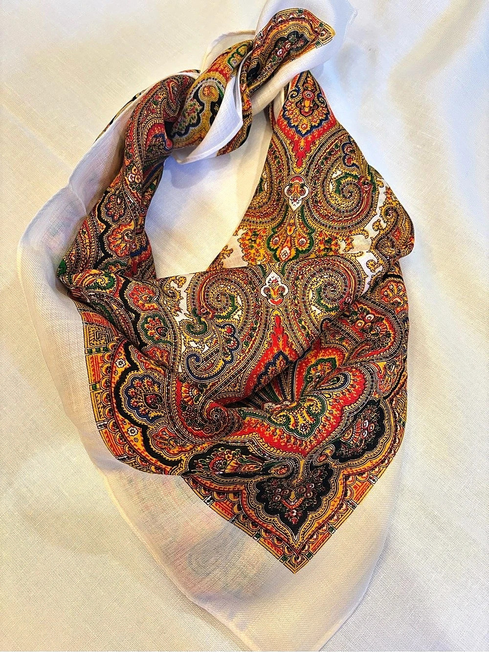 Paisley Wool Scarf in Orange & Brown Like New